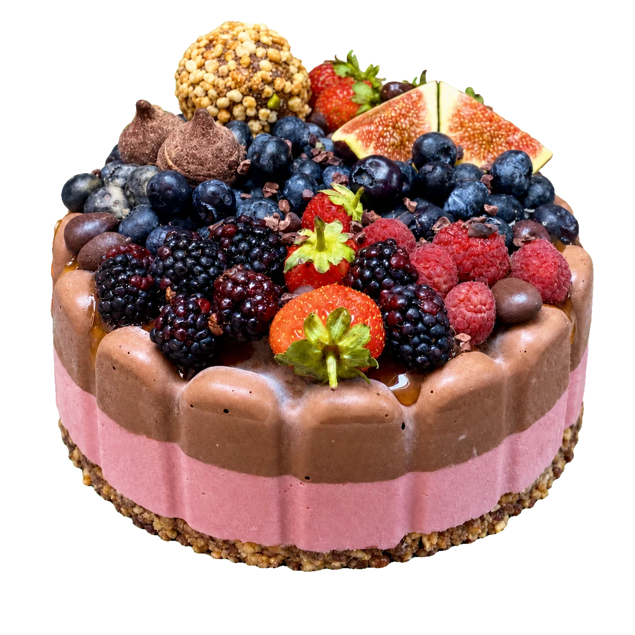 Tort raw-vegan cu ciocolată și zmeură