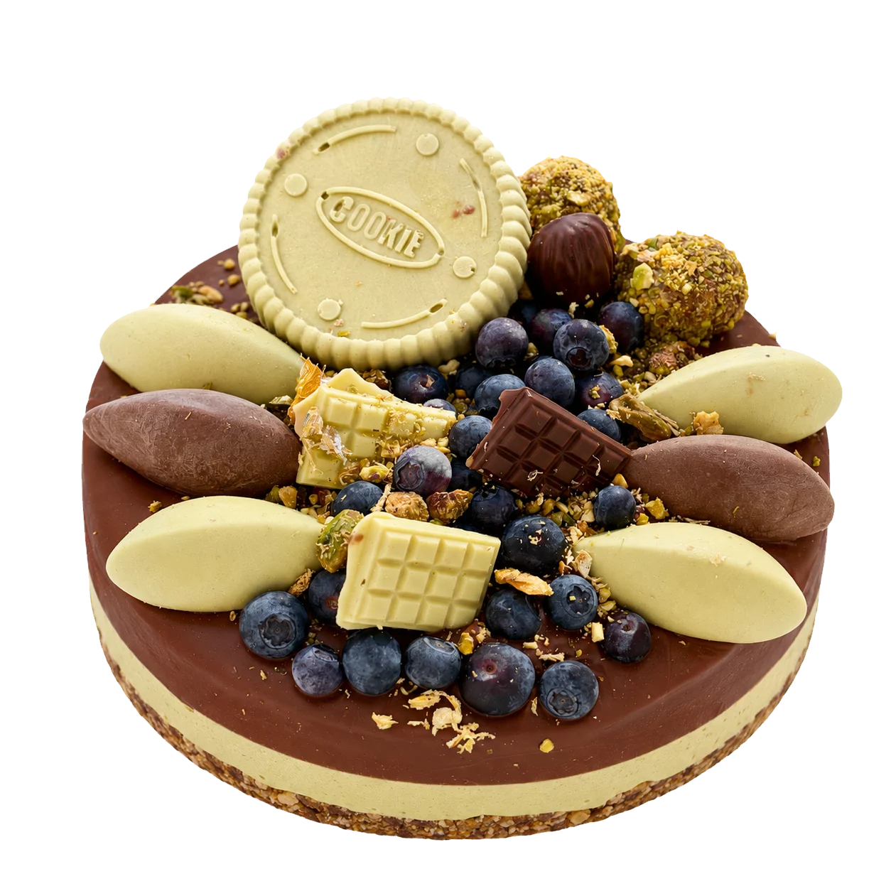 Tort raw-vegan cu fistic și ciocolată, fără zahăr adăugat