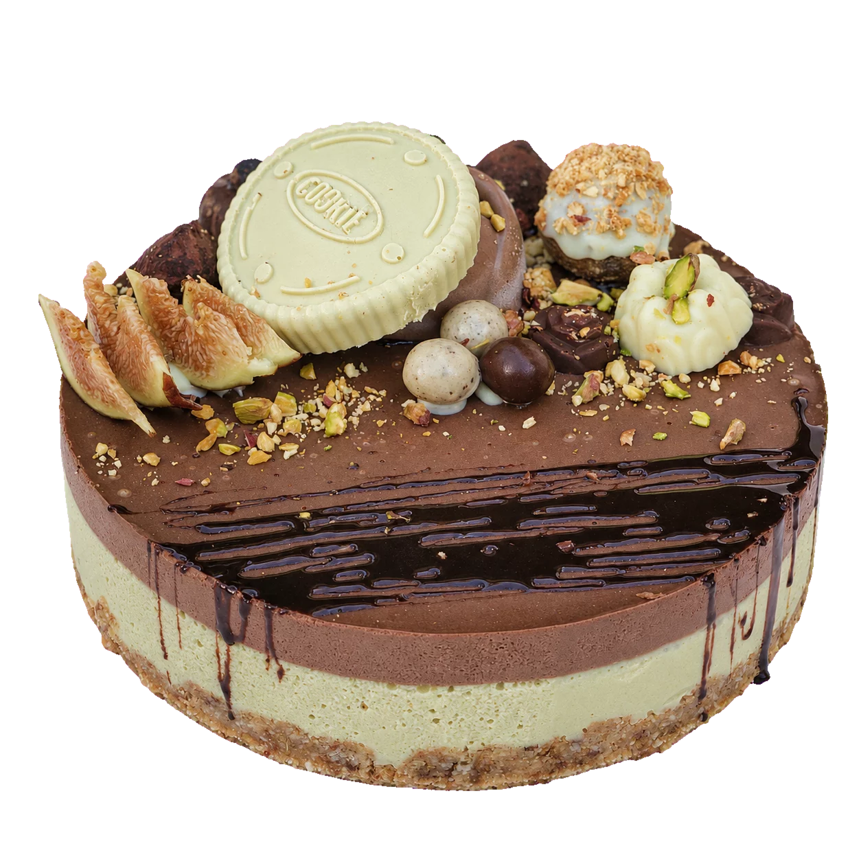 Tort raw-vegan cu fistic și ciocolată, fără zahăr adăugat
