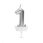Lumânare cifră tort - argintie